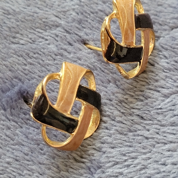 Brown and Black Gold Plated Vintage Earrings - Picture 4 of 4
